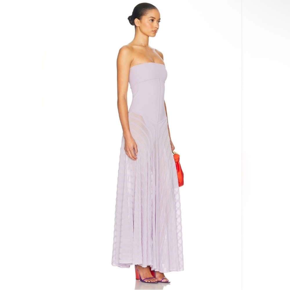 Helsa June Strapless Sheer Knit Bodysuit Lavender Purple Maxi Dress size Large - Picture 6 of 12